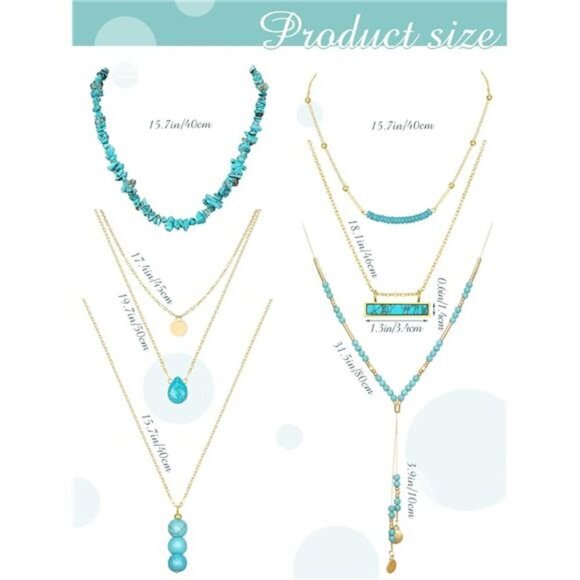 6 Pcs Boho Necklaces for Women Gold and Turquoise Necklace Suede Choker Western - Picture 3 of 6